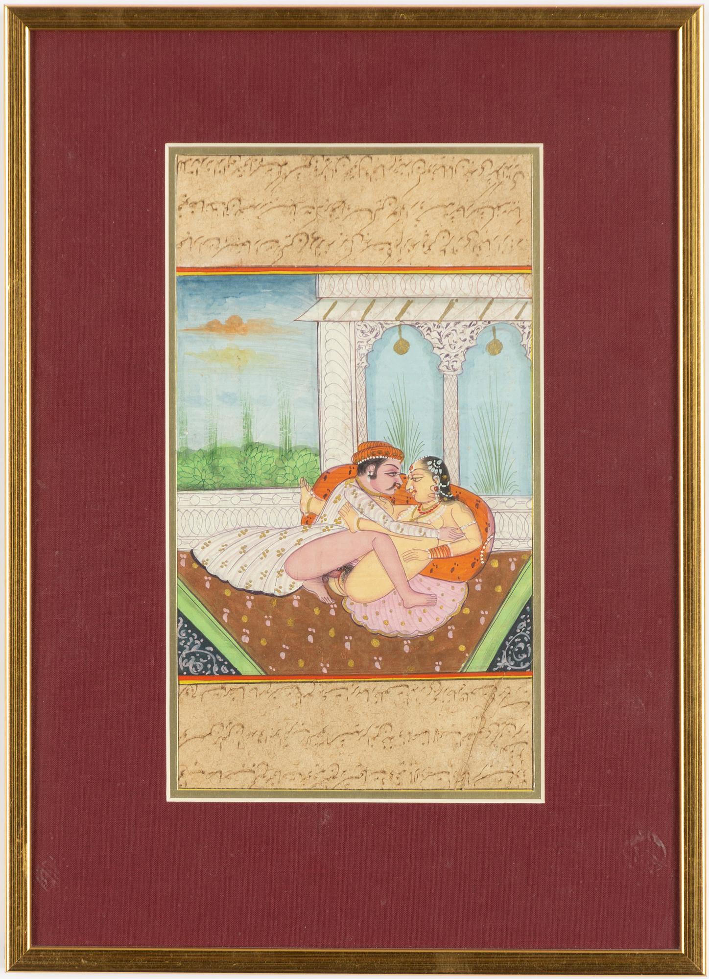 Oidentifierad konstnär, Erotiska scener i interiörer, Indien, 1900-tal. Två stycken.