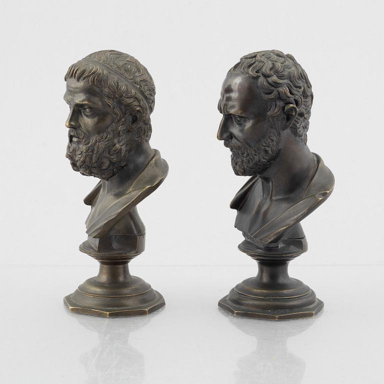 A pair of bronze busts, late 19th Century.