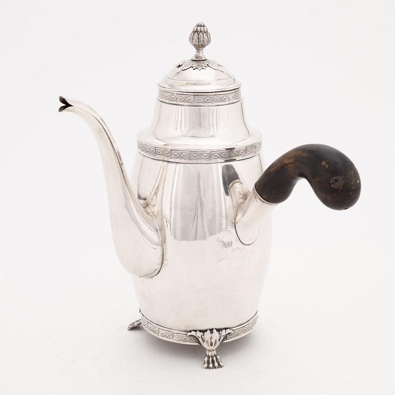 Anders Lundqvist, kaffekanna, silver, senempire, Stockholm 1843.