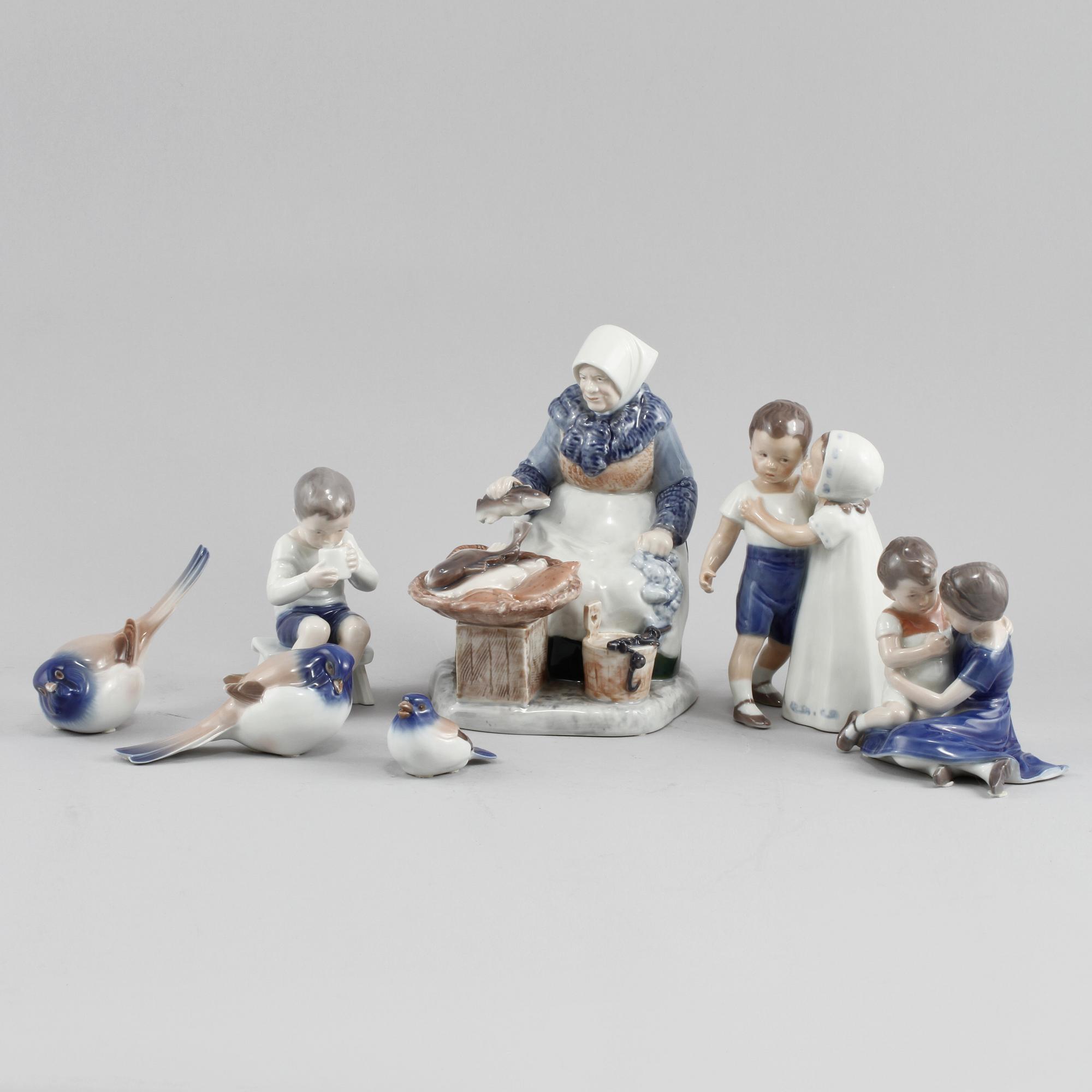 FIGURINER, 7 st, porslin, Royal Copenhagen, 1900-tal.
