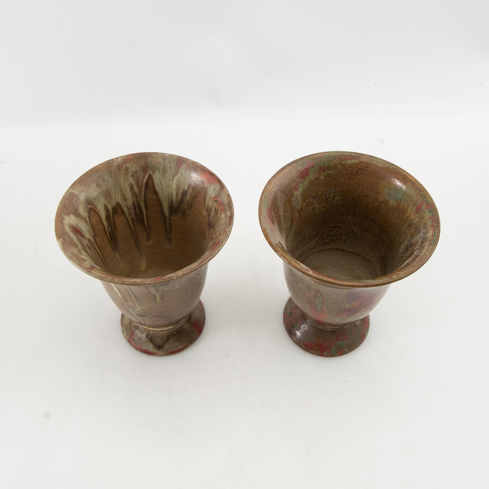 Andersson & Johansson vases 6 pcs Höganäs early 20th century glazed stoneware.