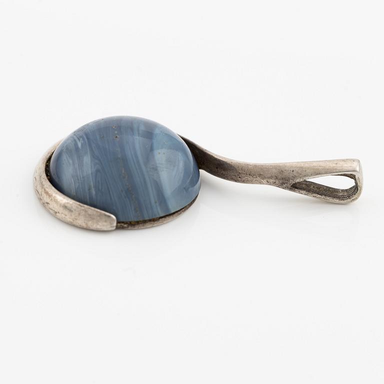 Per Dåvik two pendants, sterling silver with agate and blue stone, likely lapis lazuli, for Alton.