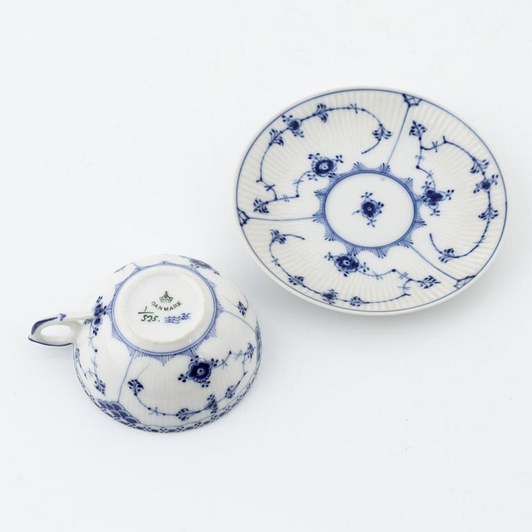 A 24-piece 'Musselmalet' tea service, Rifflet and half lace, Royal Copenhagen, Denmark.