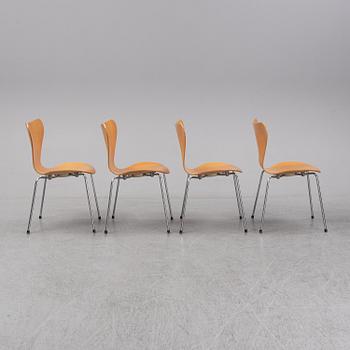 ARNE JACOBSEN, four 'Sjuan' chairs, for Fritz Hansen, Denmark, 1979.
