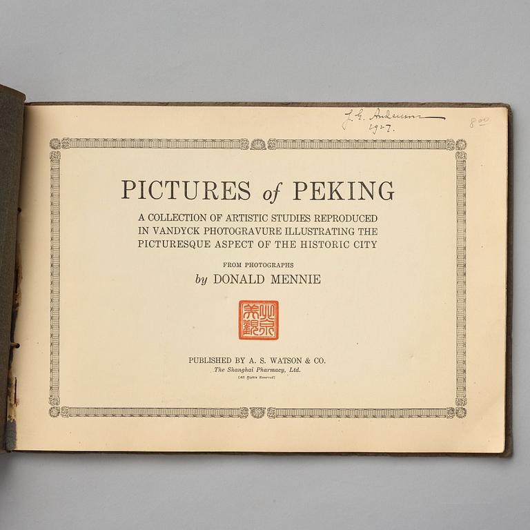 Two volumes of photo albums by Donald Mennie, 'Pictures of Peking', 1920.