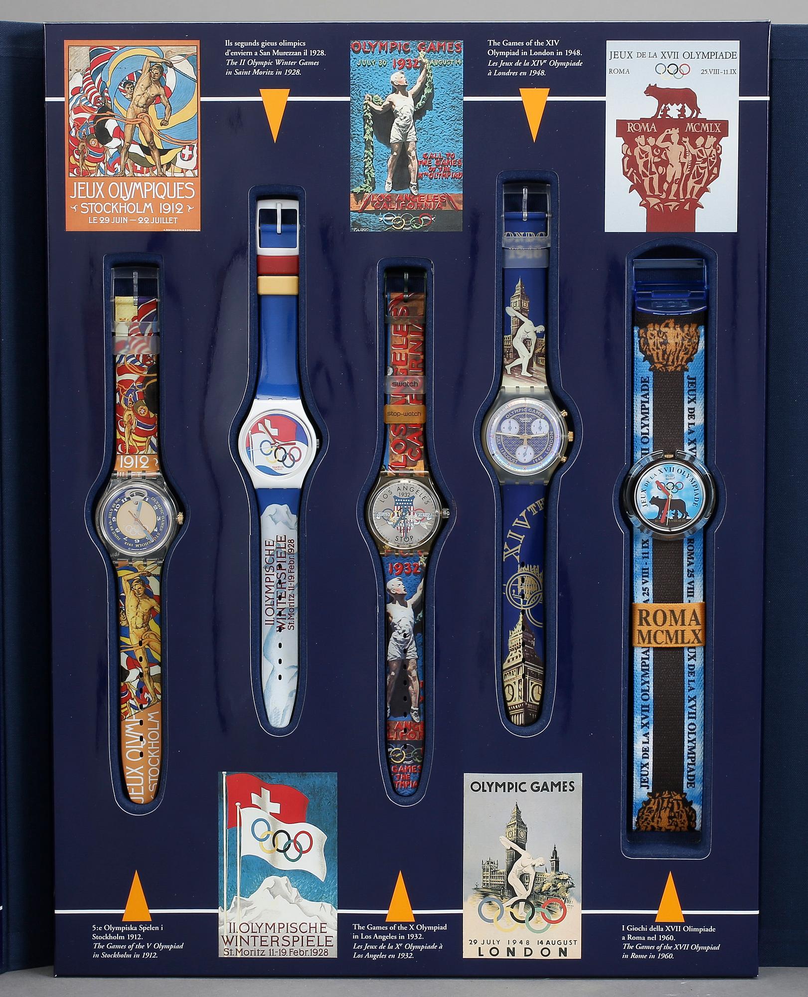 ARMBANDSUR, 9 st, "Swatch Historical Olympic Games Collection", Swatch, 1995.