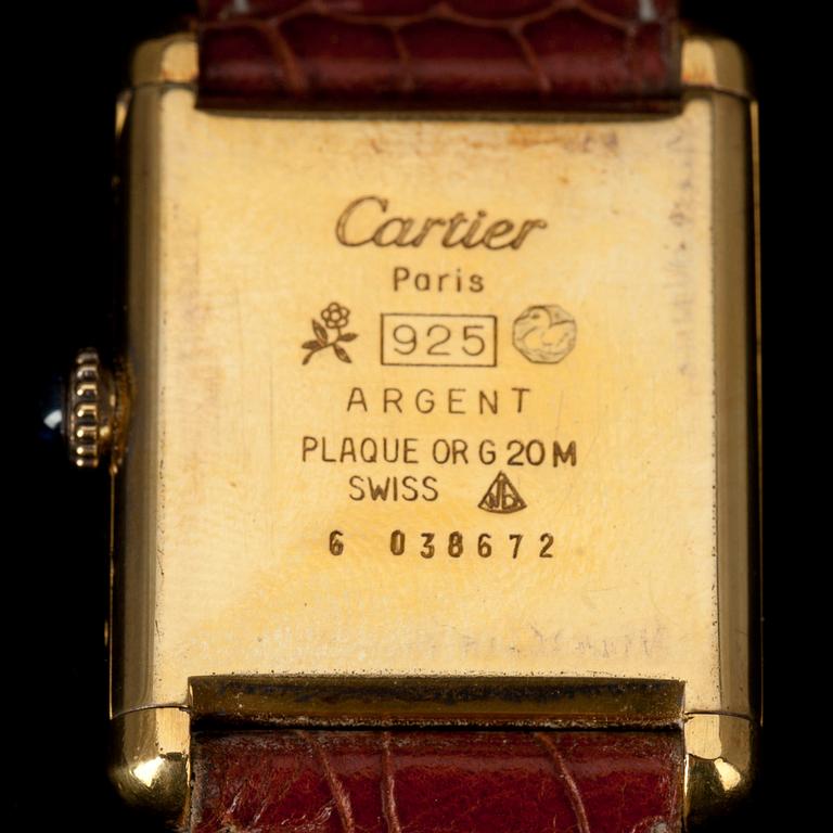 ARMBANDSUR, "Must De Cartier Tank" mekaaninen. Förgyllt silver 20 micron.