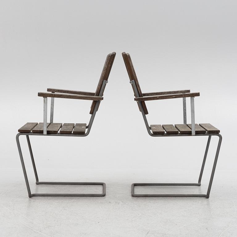 Arthur Lindqvist, garden chairs 6 pcs. "Chair A2", and table, Grythyttan's steel furniture.