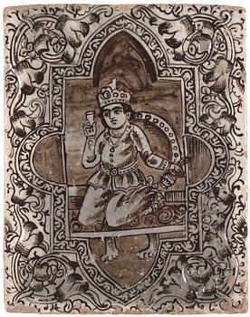 Kakelplatta, lergods, ca 45 x 35 cm, Qajardynastin Persien (Iran), 1800-tal.