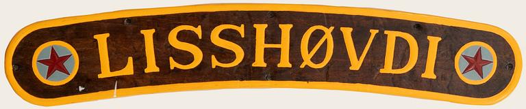 Namnskylt för båt "Lisshovdi" 1900-tal.