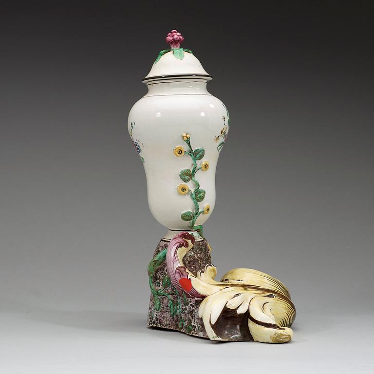 A Swedish Marieberg faience vase with cover, dated 1772.