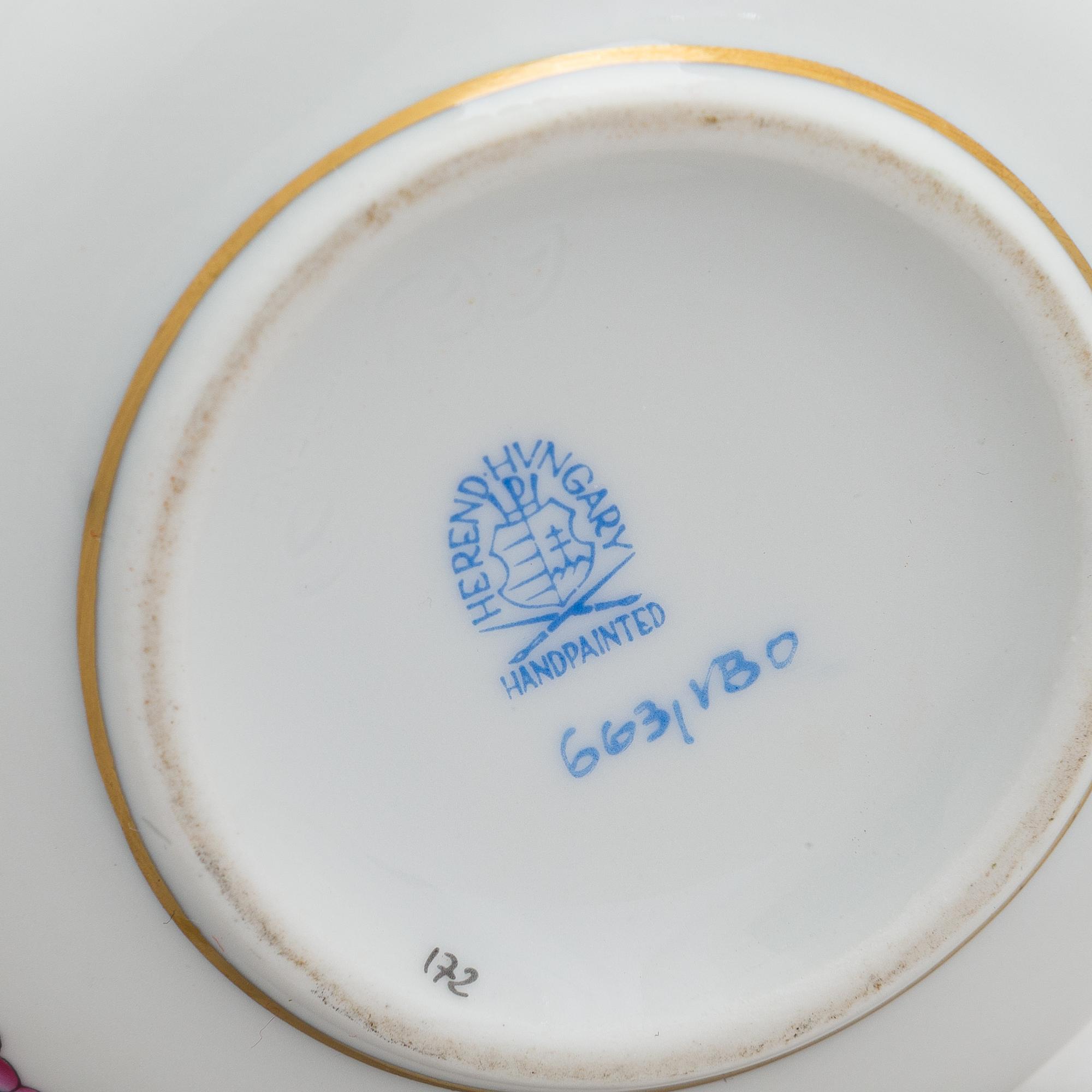 A Herend Queen Victoria VBO porcelain coffee set and two trinket boxes, totally 19 pieces, Hungary.