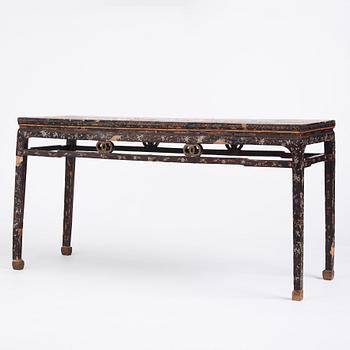 A  Chinese black lacquered altar table with mother of pearl inlay, 17th /18th Century.