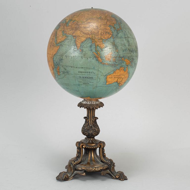 A miniature terrestrial globe, marked Adami Berlin Verlag von Dietrich Reimer 1856,