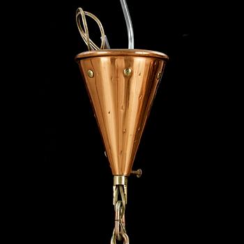 TAKLAMPA, koppar, Danmark, 1960/70-tal. Höjd 40(117 inklusive kedja).