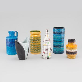 Six glazed ceramic vases, mainly by Bitossy, Italy, third quarter of the 20th century.