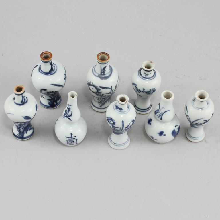 MINIATYRER, 8 st, porslin, Kina, 1800/1900-tal.