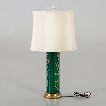 Table lamp, possibly Italy, brass and green glas. 20th century, mid/late.