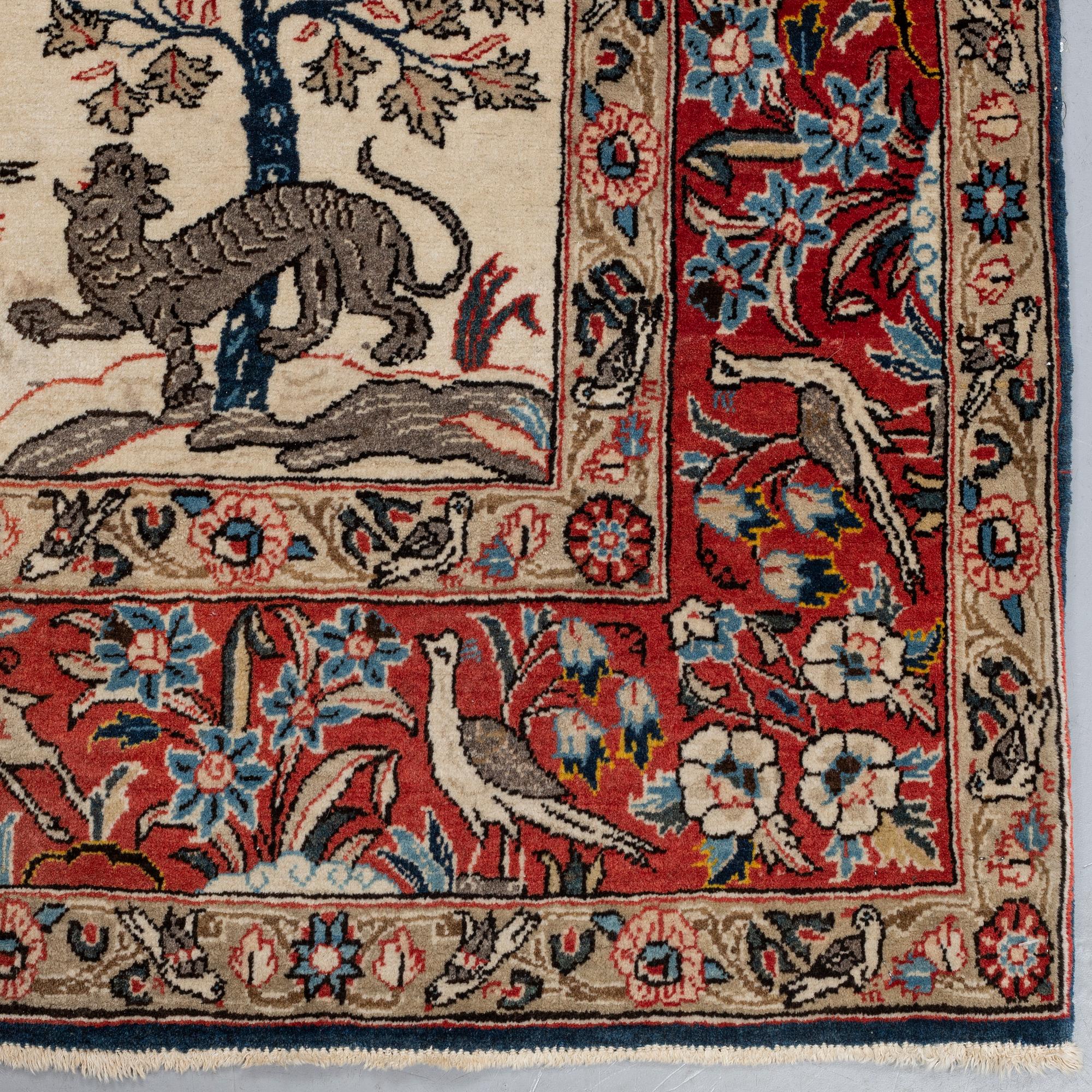 A RUG, an old Qum, figural, Iranian, ca 211-213,5 x 143,5-148 cm.
