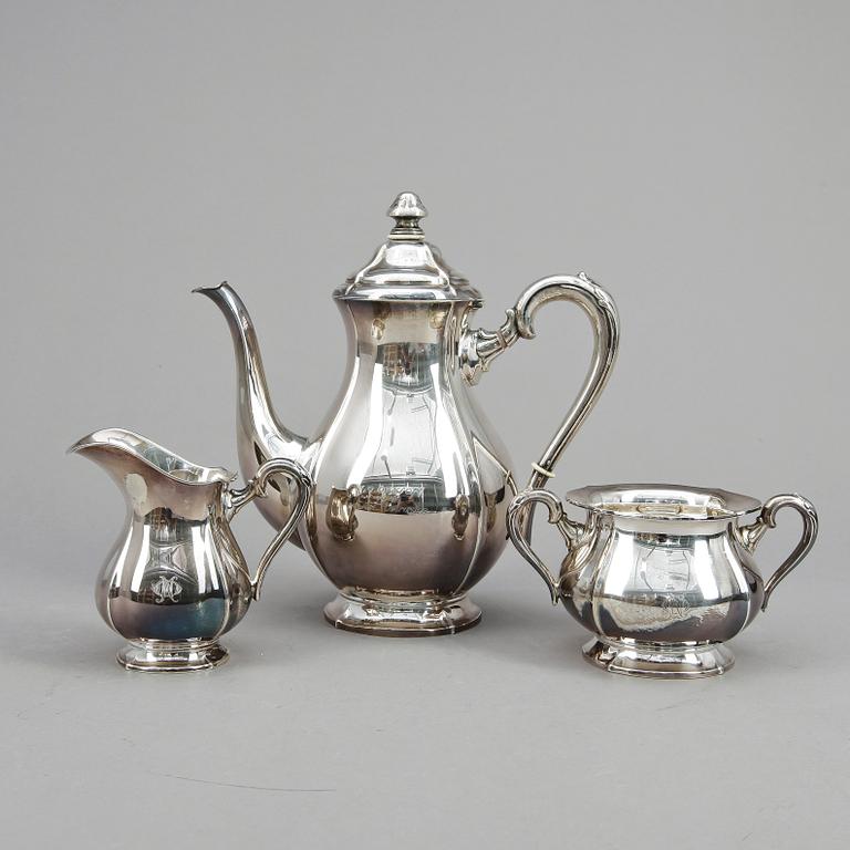 KAFFESERVIS, 3 delar, silver, Holms Juvelerare-& Guldsmedsaffär, Karlskrona, 1931. Vikt ca 959g.