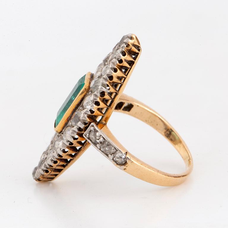 Emerald and old-cut diamond ring.