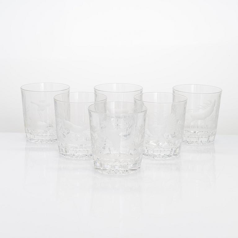 Drinking glasses, 21 pcs, with animal motifs, possibly Germany, late 20th century.