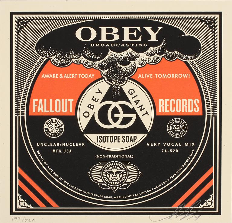 SHEPARD "OBEY" FAIREY, färgserigrafier, 4 st, signerade daterade (20)14 och numrerade 199/250.