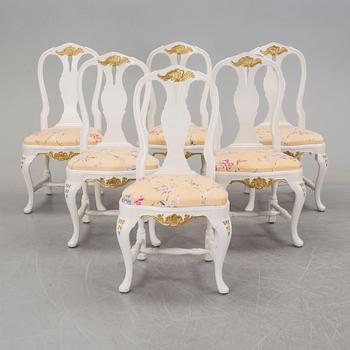 6 rococo style chairs, 20th century.