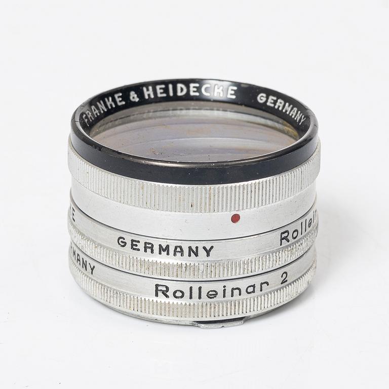 Mellanformatskamera, Rolleiflex, med väska och tillbehör, Franke & Heidecke, 1900-talets mitt, Tyskland.