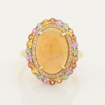 Opal, multi coloured sapphire and brilliant cut diamond cocktail ring.