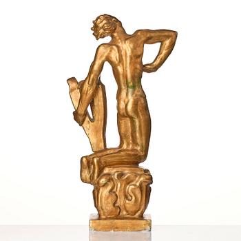 John Lundqvist, a gilded plaster sculpture of a lyre player, dated 1928.