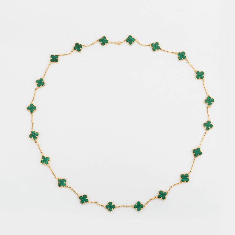 A Van Cleef & Arpels Alhambra malachite necklace in 18K gold.