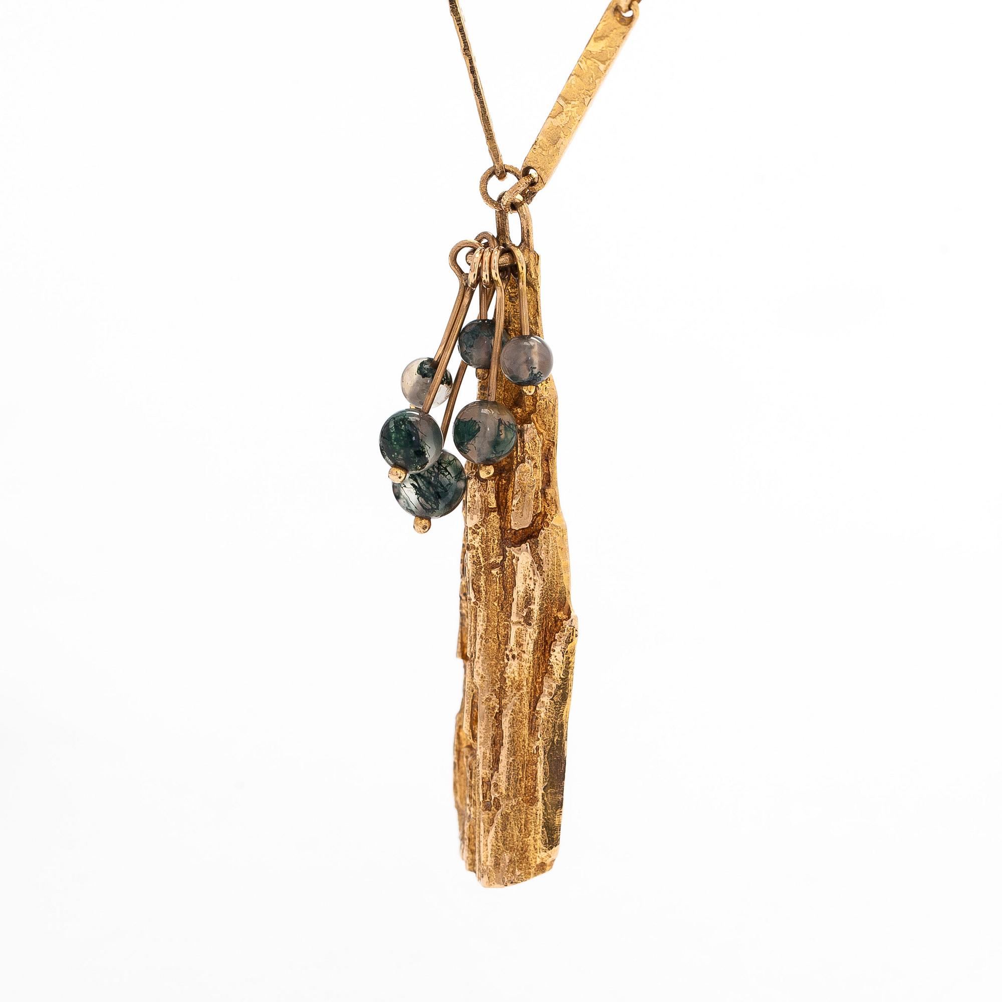 Björn Weckström, pendant, "Golden tree", 14K gold, moss agate.