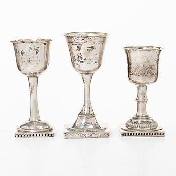 Three Swedish silver cups, 19th century.