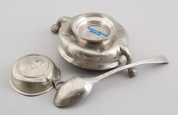 KALLSKÅL, MATSKÅL SAMT RAGUSKED, tenn, svenska stämplar, 1700-/1800-tal.