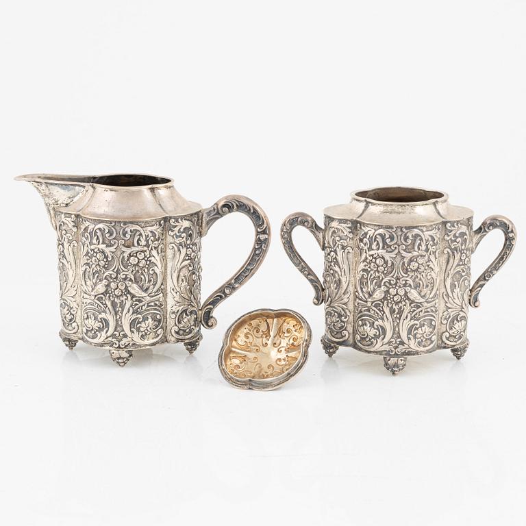 A silver tea and coffee set with tray, Germany, early 20th century.