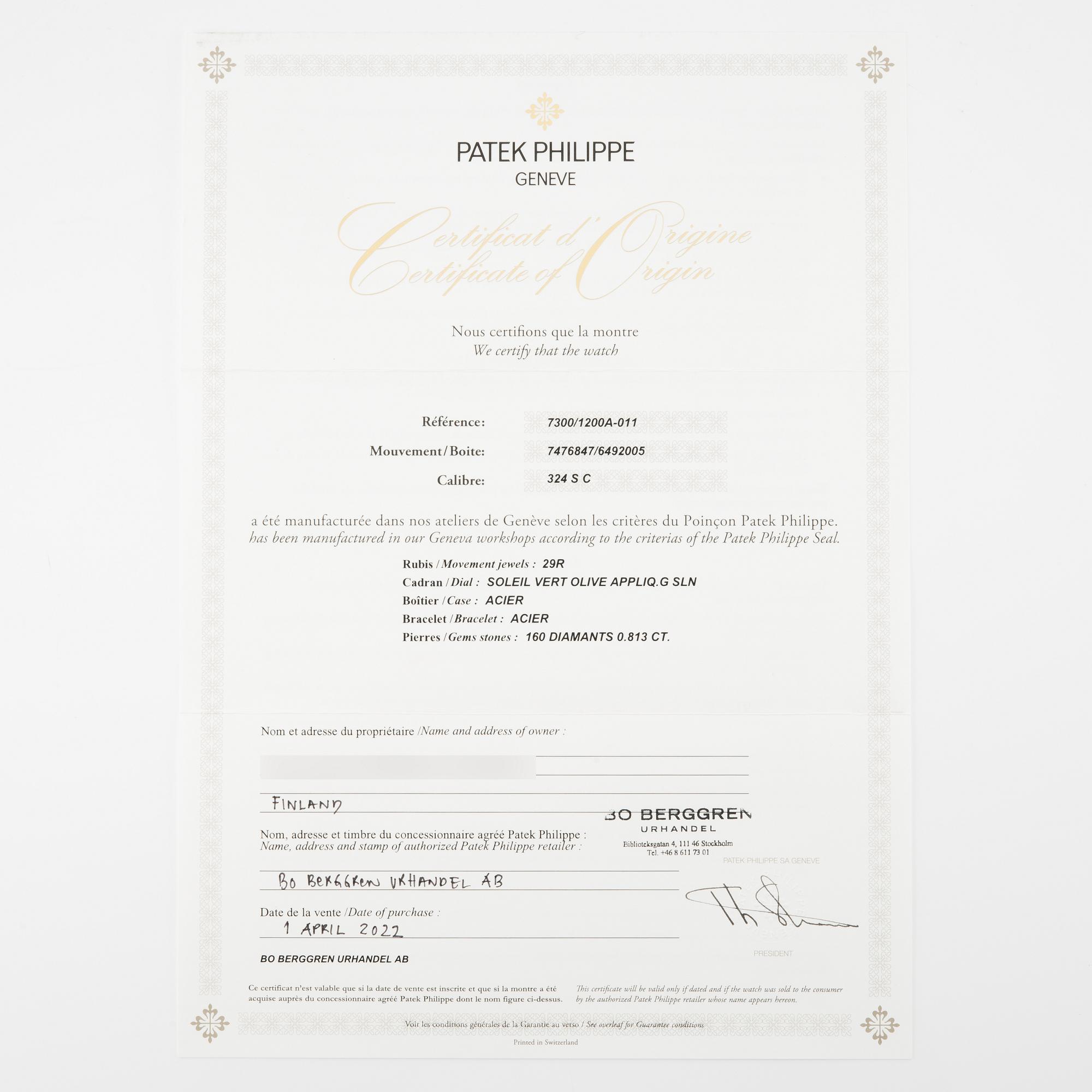 Patek Philippe, Twenty~4, "Green Dial", ca 2022.