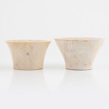 Magnus Ek, a set of eight spruce wood bowls for Oaxen Krog, 2019.