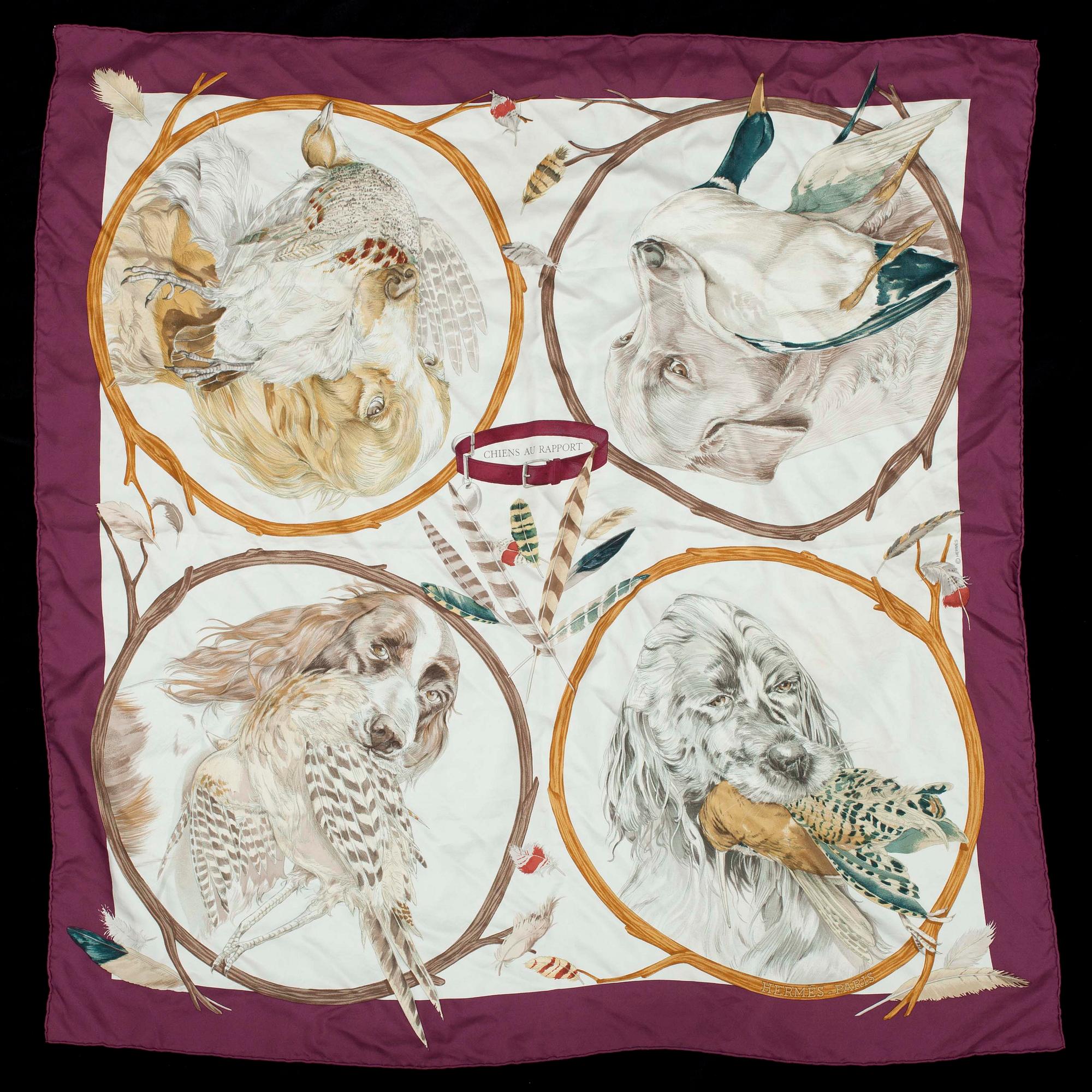 SCARF, siden,"Chiens au Rapport", Carl de Percevaux, Hermès, Paris.