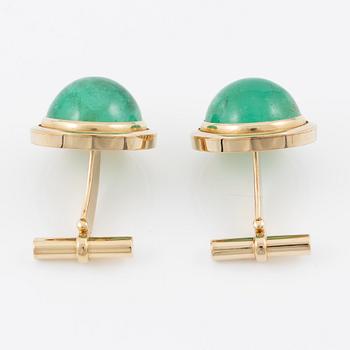 Cufflinks, a pair, 14K gold with cabochon-cut emeralds.