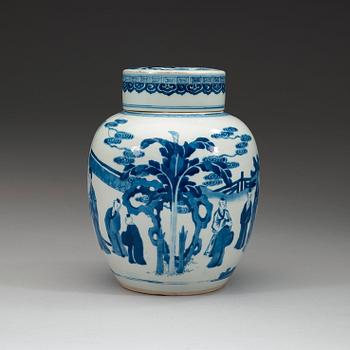 A blue and white jar with cover, Qing dynasty Kangxi (1662-1722).