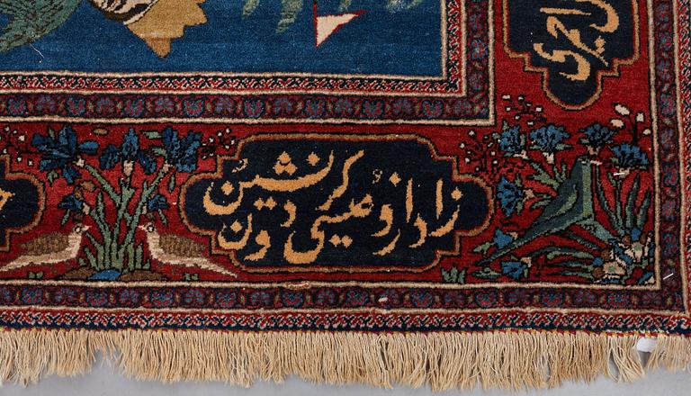 A CARPET, a semi-antique Kashan figural, possibly Motachem, ca 199 x 137 cm.