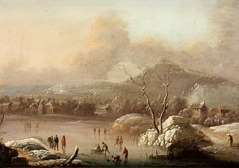 Johan Christian Vollerdt, Winter landscape with figures in the ice.