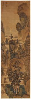 A Chinese scroll painting, ink and colour on silk, signed “蒋桐” Jiang Tong, syclical date jiaxu, 17th/18th century.