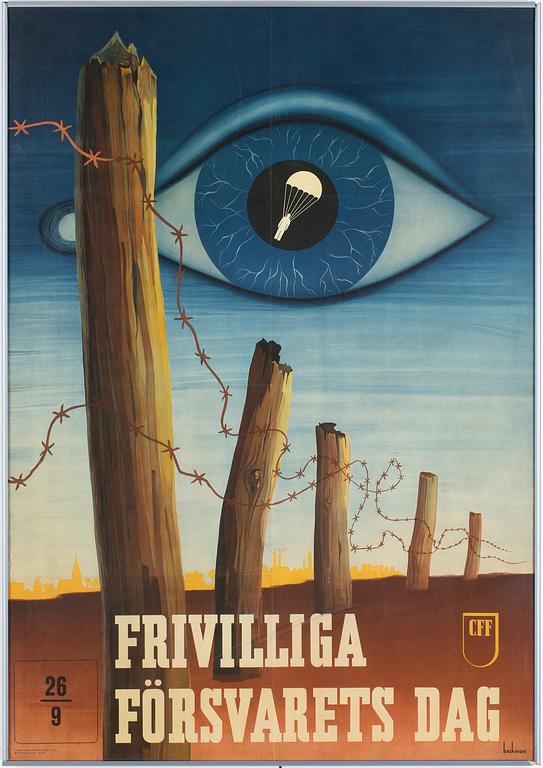 UTSTÄLLNINGSAFFISCH, "Frivilliga försvarets dag", 1943, färfoffset efter Anders Beckman.