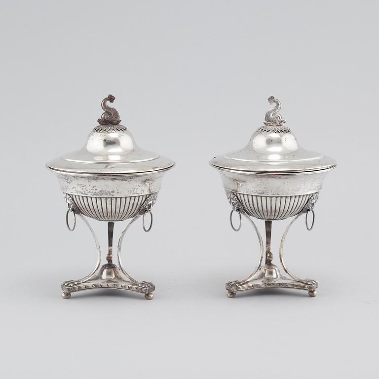 PETTER ADOLF SJÖBERG, strösockerskålar, ett par, silver, Stockholm, 1819.