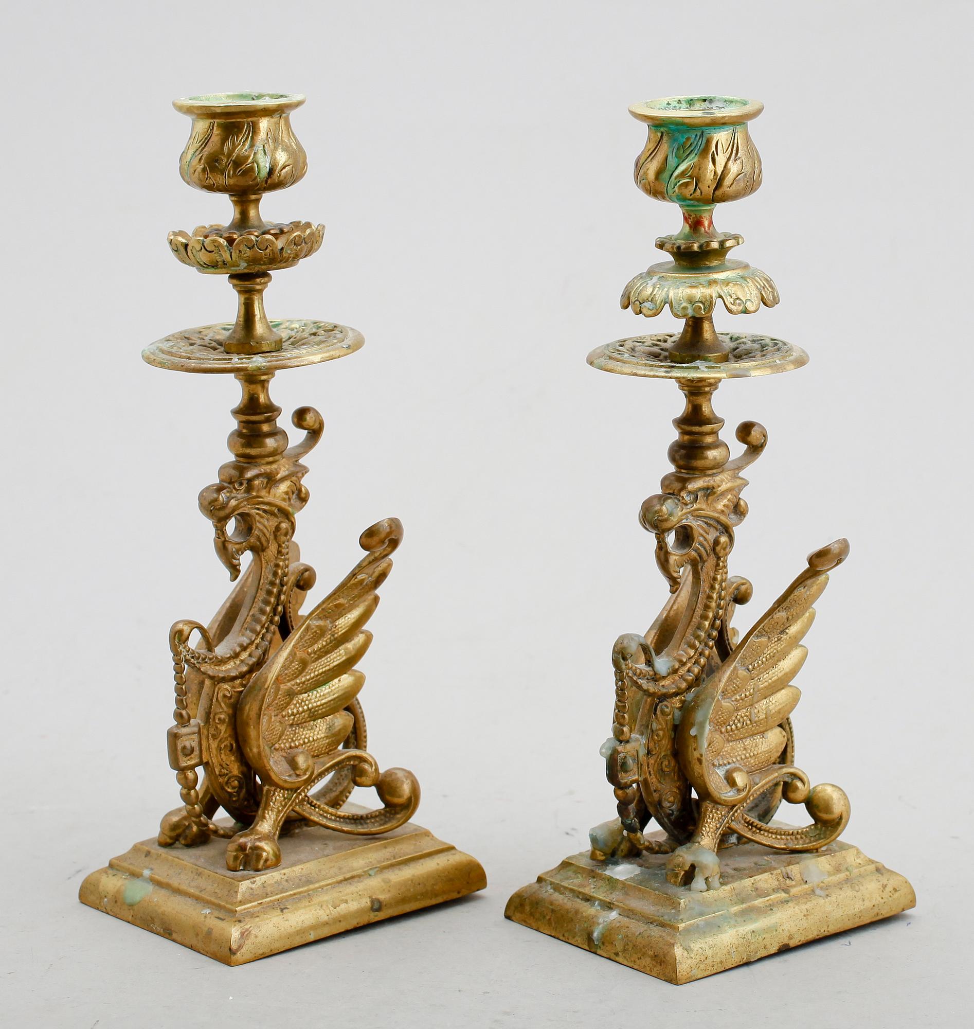 LJUSSTAKAR, 1 par, mässing, 1800-/1900-tal.