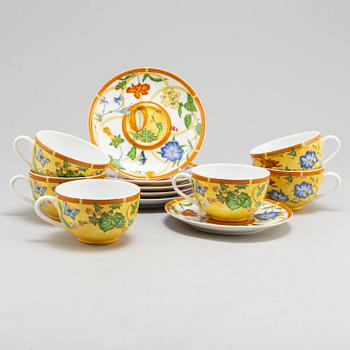 Six 21st century 'La Siesta' porcelain cups with saucers, porcelain, Hermés, Paris, France.