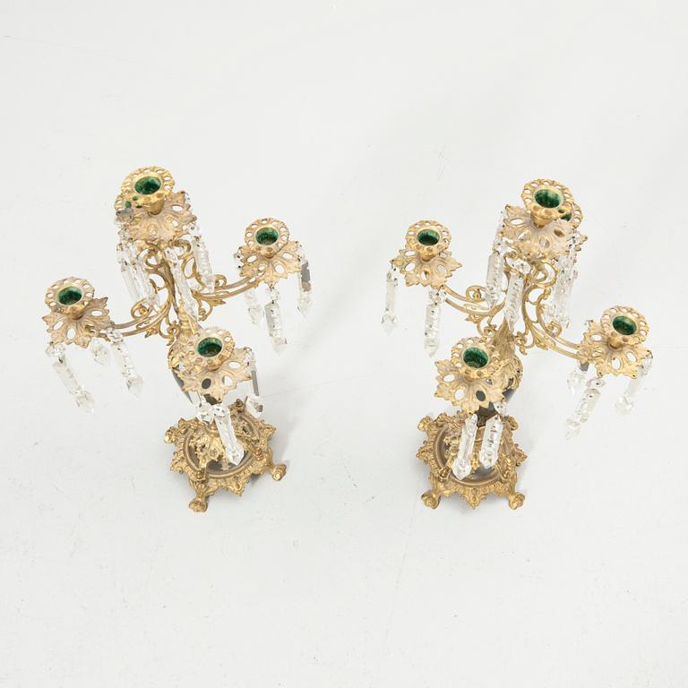 Pair of candelabra and a firedog, 18th/19th century.