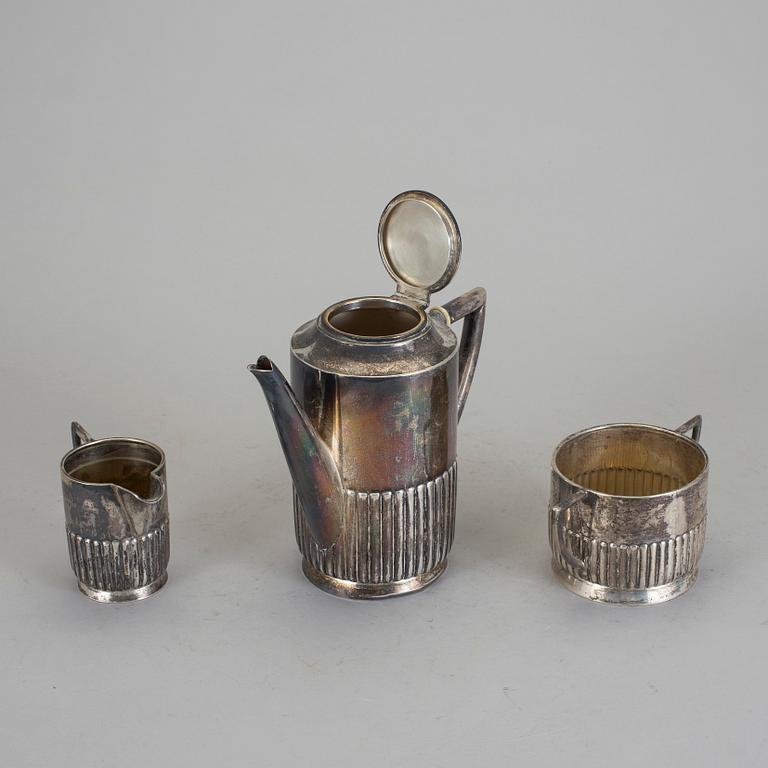 KAFFESERVIS, 3 delar, silver, CA Kjernås, Göteborg, 1918. Vikt ca 759 gram.